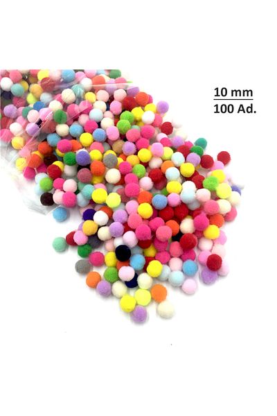 Hobialem Pompom, 10 Mm, Colorful Pompom, Pack of 100, Plush Pompom, Little Pompom