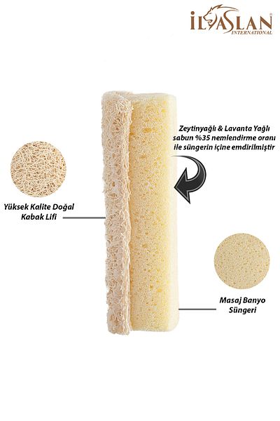 ilaslan international (With Olive Oil & Lavender Oil), Pumpkin Fiber & Sponge Bath Soap, 35% Moisturizing Soap