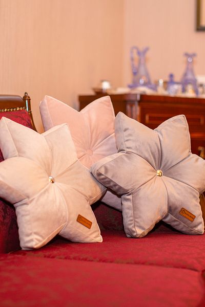 Rayda Home 42*42 Cm Star Pattern Decorative Throw Pillow - Powder/Grey/Cream Color Set of 3