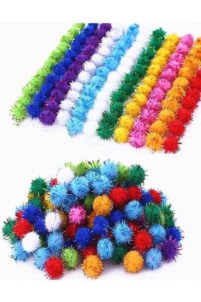 Hobialem Glitter Pompom, 20 Mm, Colorful Plush Pompom, Pack of 100