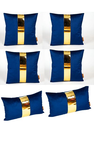 Rayda Home Față de pernă decorativă din piele albastră și aurie, 6 bucăți, 4 bucăți 40*40 cm 2 bucăți 30*50 cm