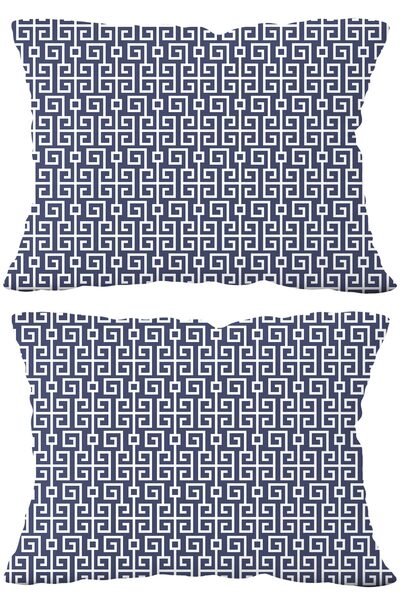 Leruum London Classy Navy Blue Geometric 100% Cotton Antique Chain Patterned Pillow Case 2 Pieces (50X70)