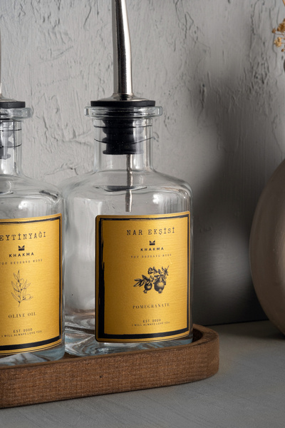 KHAKMA Transparent 2-pack 250 ml Olive Oil Sauce Bowl Oil Pot Oil Bowl with Wooden Stand GOLD2LIGAGALISH TRANSPARENT