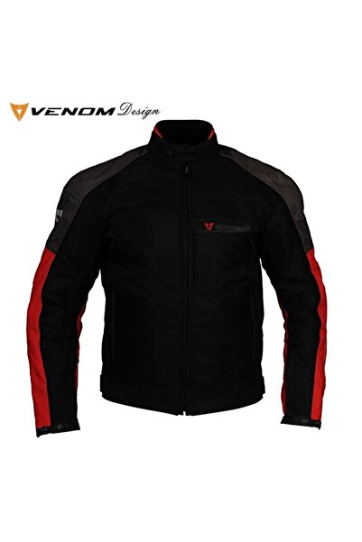 VENOM CEKET DYNAMIC LADY SİYAH-KIRMIZI MOTOSİKLET CEKET