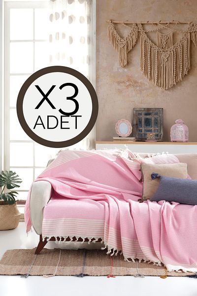 Lux Touch Husa de canapea 3 bucati Roz Bergama 180 X 200 Cm Husa de canapea Husa de fotoliu Cuvertura de bumbac