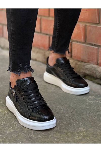 BZ Moda B-309 BT Pantofi pentru bărbați, cu șireturi, cu fermoar, cu talpă ortopedică, negri