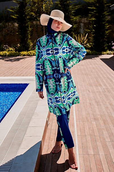 Riva Mera Desenli Tam Kapalı Tesettür Mayo R2309