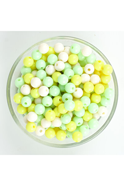 yfhobi 25 Gram - 8 mm Sarı-Yeşil Tonları Renkli, Yuvarlak Plastik Boncuk, ( 2...