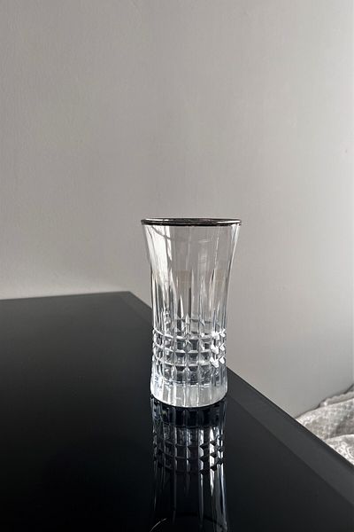 DECOSTYLE Paris Decor Handcrafted Mouth Part with Silver Stripe 6 Pieces Soft Drink Cup 300 Cc