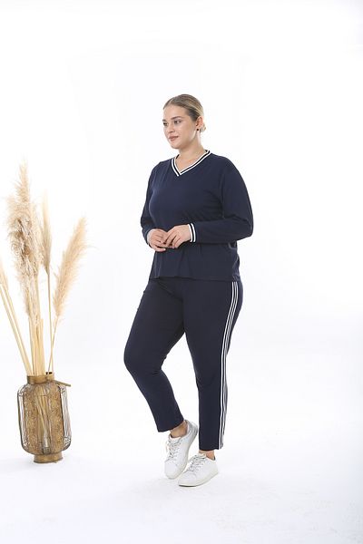 XL Modam ΓΥΝΑΙΚΕΙΑ ΜΕΓΕΘΟΣ Lycra Viscose ριγέ ΣΚΟΥΡΟ ΜΠΛΕ ΔΙΠΛΗ ΣΤΟΛΗ