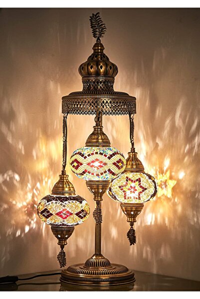 Demmex 3 Büyük Küre Muhteşem El Yapımı Türk Fas Mozaik Masa Lambası. Yüksekli...