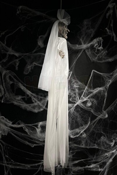 Huzur Party Store 130 Cm Duvaklı Gelin Cadı Kolları Hareketli Sesli Durmadan Çalan Dekor Halloween Cadılar Bayramı