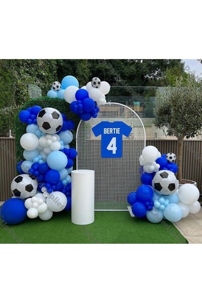 MERİ PARTİ FUTBOL TOP KONSEPT MAVİ TONLARINDA BALON ZİNCİR SETİ TOP FOLYO BAL...