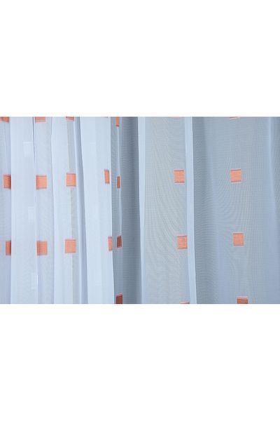 AKÇA TEKSTİL TERGAL COPPER CHECKED WHITE COLOR SINGLE WING Ready Planted Pleated Background Curtain 300*260 Cm