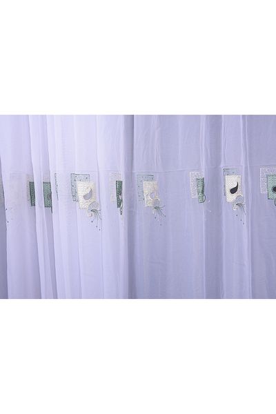 AKÇA TEKSTİL BRODE 1035 PATTERN WHITE COLOR SINGLE WING Ready planted Pleated Background Curtain 300*260 cm