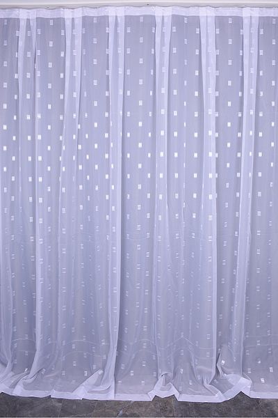 AKÇA TEKSTİL TERGAL WHITE CHECKED WHITE COLOR SINGLE WING Ready Planted Pleated Background Curtain 300*260 Cm