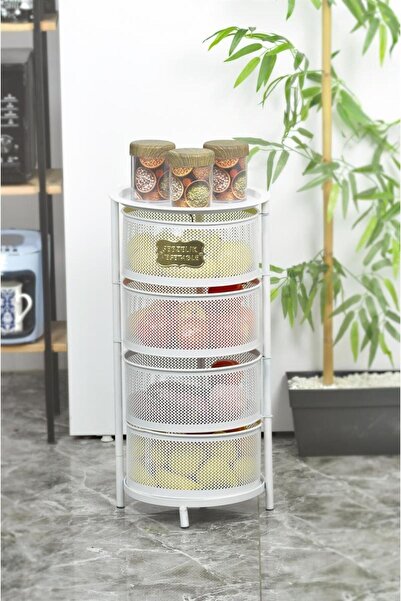 Genel Markalar 4 Katlı Metal Paslanmaz Açılır Kapanır Sebzelik Ve Meyvelik Beyaz