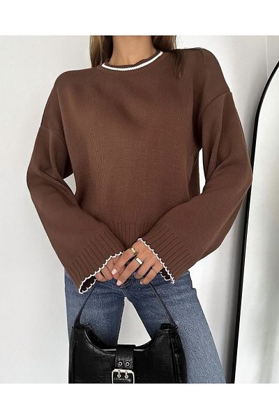 NATUFIAN STORE Pulover de damă oversize cu margine brodată