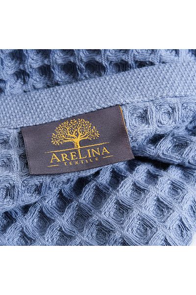 Arelina Textile طقم مناشف حمام من القطن العضوي 100% من قماش الوافل باللون الأزرق 30x30 + 45x90