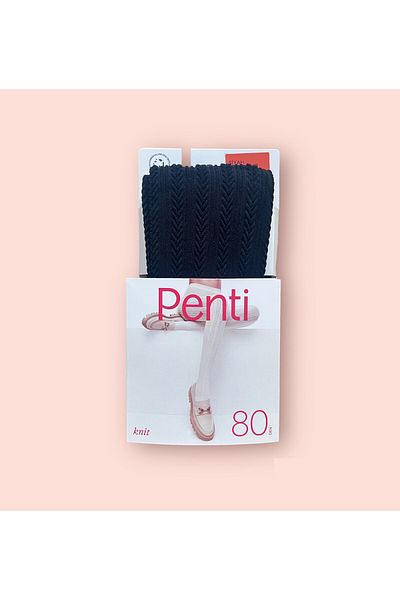 Penti Дамски плетен черен плътен зимен шарен чорапогащник със собствена шарка