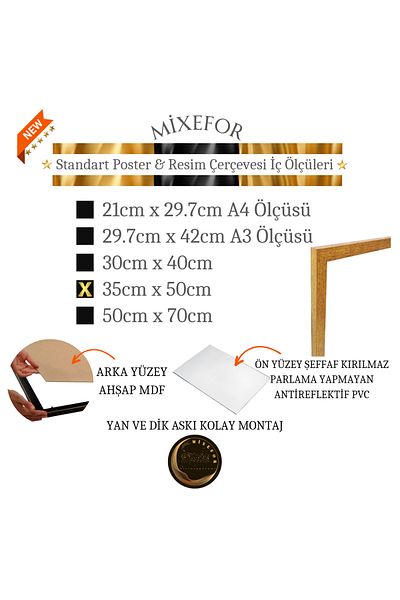 mixefor POSTER PICTURE PHOTO FRAME 35cmX 50cm SIZE FRONT SURFACE ANTI-REFLECTIVE BACK SURFACE WOOD MDF