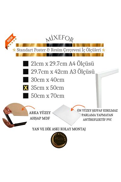 mixefor إطار صورة ملصق مقاس 35 سم × 50 سم، سطح أمامي مضاد للانعكاس، سطح خلفي خشبي MDF
