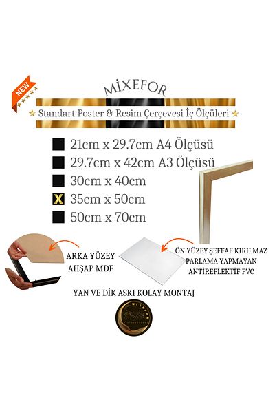 mixefor POSTER PICTURE PHOTO FRAME 35cmX 50cm SIZE FRONT SURFACE ANTI-REFLECTIVE BACK SURFACE WOOD MDF