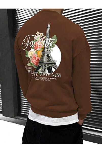 Adrift Унісекс Жіночий/Чоловічий Кавовий Favorite Oversize Велосипедний комір Бавовняний Світшот