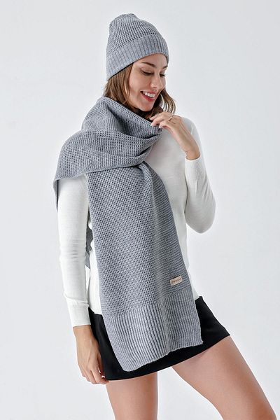 CHUBA Gray Button Soft Knit Detailed Scarf Beanie Set - 24W132