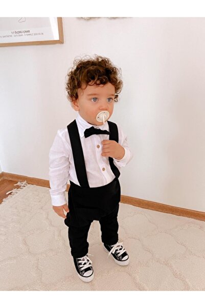 favorimkids 2'li Siyah Keten Harem Salopet Papyon ( Gömlek Dahil Değildir )