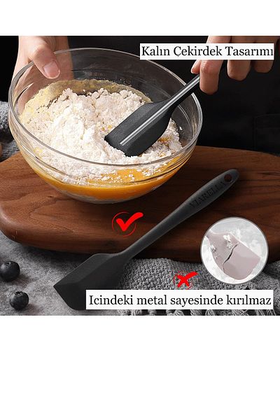 viarella Black Large Size Fireproof and Non-Stick Silicone Spatula - Anti-Scratch