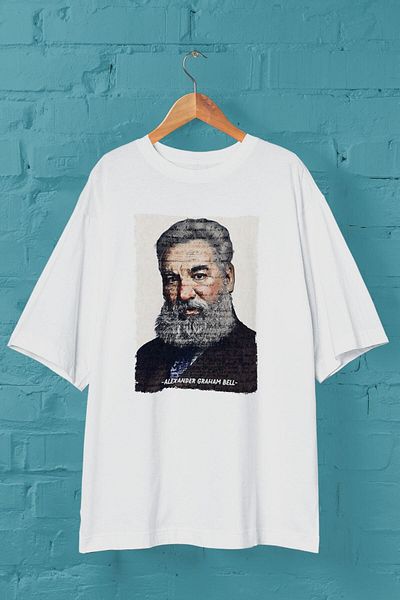 Pisa Art Alexander Graham Bell Γραπτή Πορτραίτο Εκτυπωμένο Λευκό Unisex Oversize T-shirt