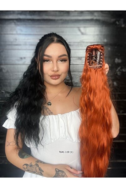 Suzan Peruk 70cm Postiş Tokalı Kabarık Dalgalı At Kuyruğu - Bakır