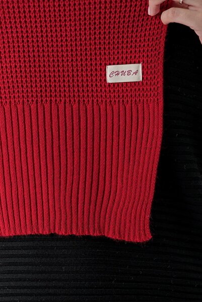 CHUBA Women's Soft Buttoned Knitted Detailed Scarf Beanie Set Red 24W132