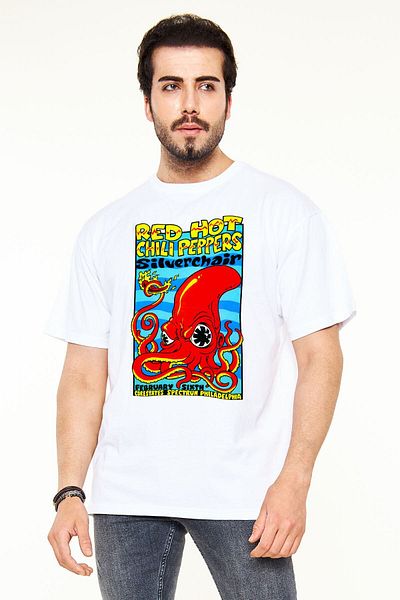 Pisa Art Унисекс тениска с овъглено бяло с щампа Red Hot Chili Peppers - RHCP Silverchair
