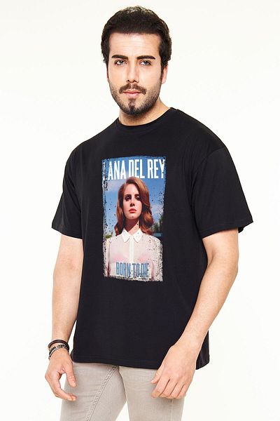 Pisa Art Унисекс черна тениска с овърсайз принт Lana Del Rey - Born to Die