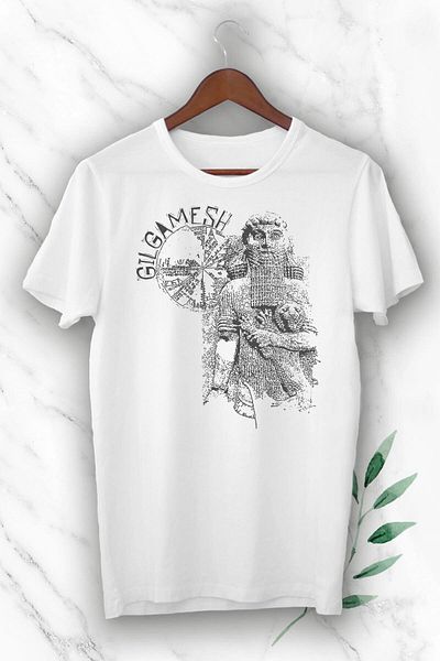 Pisa Art Tricou alb cu imprimeu unisex Mythology Mesopotamia Gilgamesh