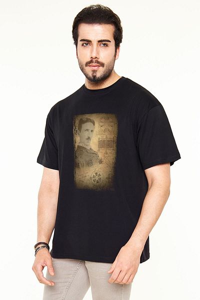 Pisa Art Μπλουζάκι Nikola Tesla με στάμπα μαύρο Unisex Oversize