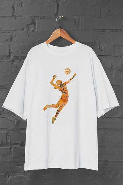 Pisa Art Tricou alb oversize unisex cu imprimeu Slam Dunk de volei
