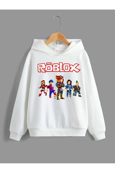 Daxia DAXİA Pulover alb cu glugă pentru copii cu imprimeu Roblox