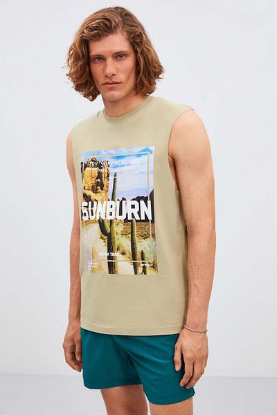 GRIMELANGE Sunburn Men's Wide Shoulder 100% Cotton Printed Undershirt