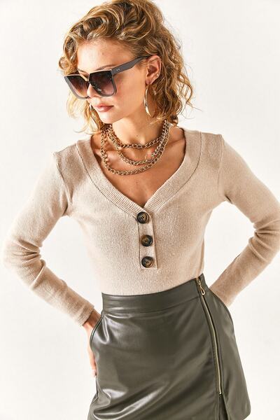 Olalook Detailní vyvýšená halenka s kamínkovým výstřihem do V pro ženy BLZ-19002386