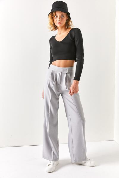 Olalook Γυναικείο ανοιχτό γκρι Velcro χειμωνιάτικο παντελόνι ψηλόμεσο PNT-19000241