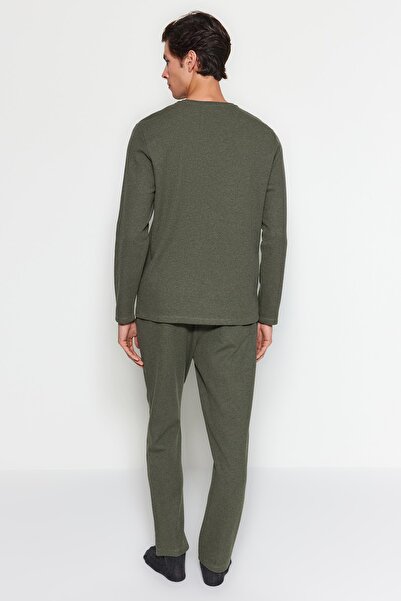 Trendyol Collection Khaki Regular Fit Waffle Knitted Pajamas Set TMNAW24PT00004