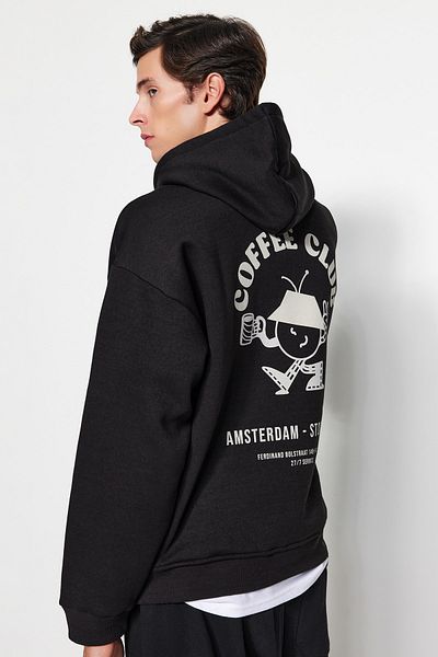 Trendyol Collection Hooded Black Fleece Cotton Oversize Sweatshirt - TMNAW24SW00105