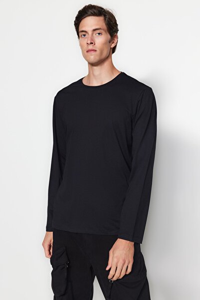 Trendyol Collection 2-Pack Black and White 100% Cotton Long Sleeve T-Shirts - Regular Fit TMNAW24TS00001