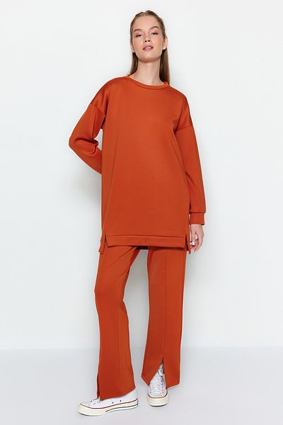 Trendyol Modest Brick Color Oversize Scuba Tunic and Trousers Set - Slit Detail TCTAW23US00201