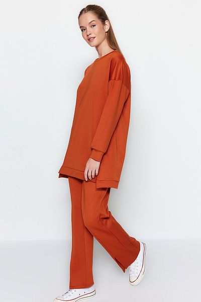 Trendyol Modest Brick Color Oversize Scuba Tunic and Trousers Set - Slit Detail TCTAW23US00201