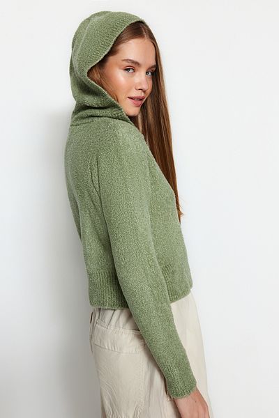 Trendyol Collection Mintfarbene Crop-Strickjacke mit Kapuze – TWOAW24HI00370