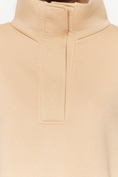 Trendyol Collection Norek Uvolněný Cut Crop Stojánek Límec na Zapínání Silný fleece Uvnitř Pletená mikina TWOAW24SW00008